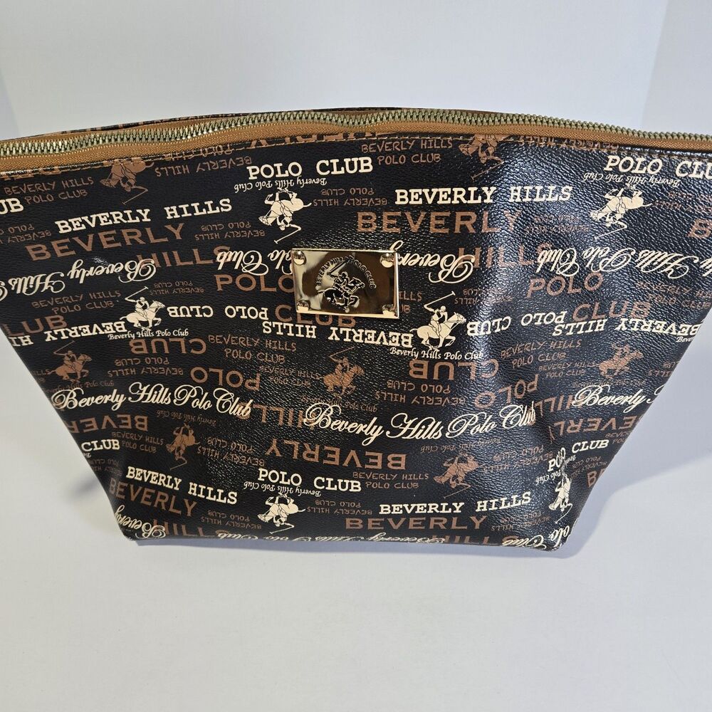 Beverly Hills Polo Club Black Logo Cosmetic Makeup Bag Pouch Wristlet Clutch